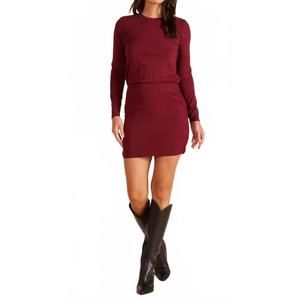 NEW BOBI long sleeve crew neck side shirred dress in port
